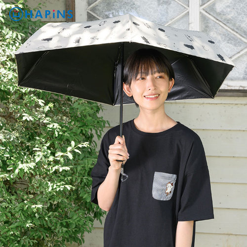 日本HAPiNS可爱猫晒防紫外线三折叠晴雨两用防遮太阳遮阳加大雨伞 - 图2