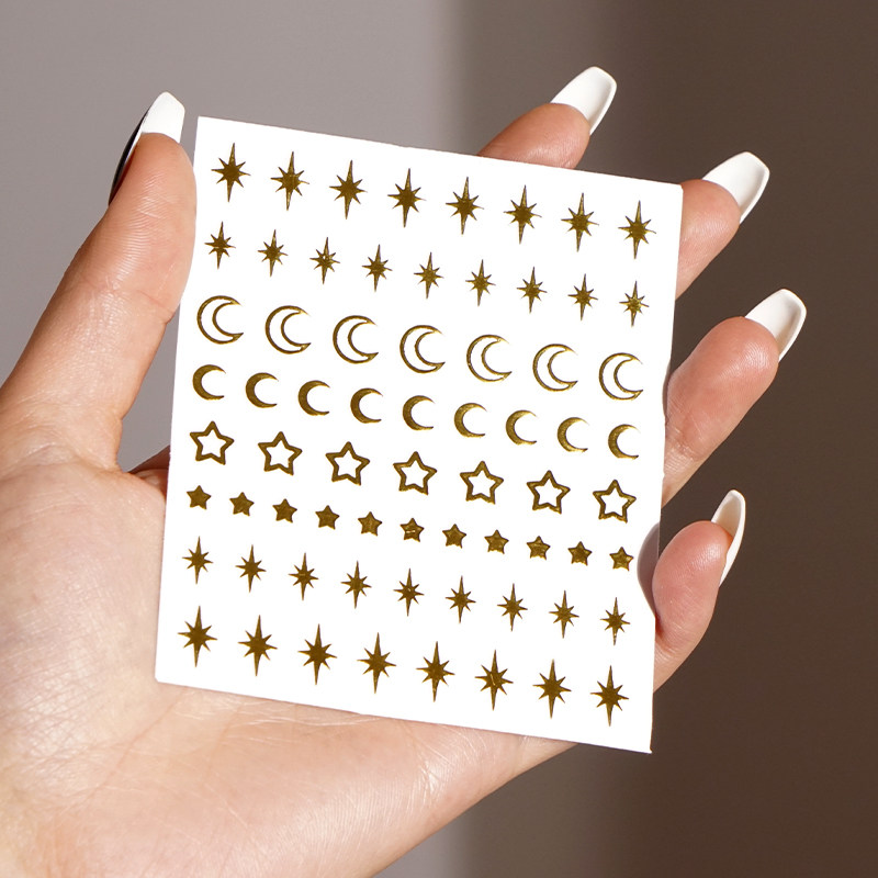 金色星星月亮贴脸贴纸妆脸部眼角装饰钻舞台化妆妆容贴画饰品美甲 - 图2