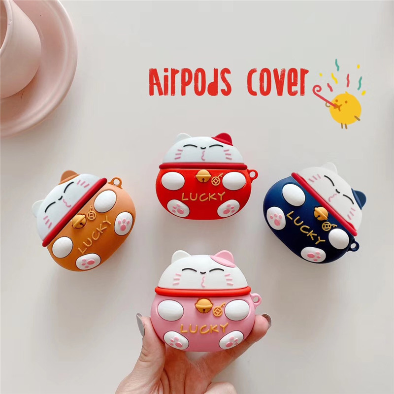 适用airpods3保护套airpodspro苹果耳机套airpod2代二ins日系硅胶无线蓝牙耳机盒pro3可爱招财猫ipods创意 - 图2