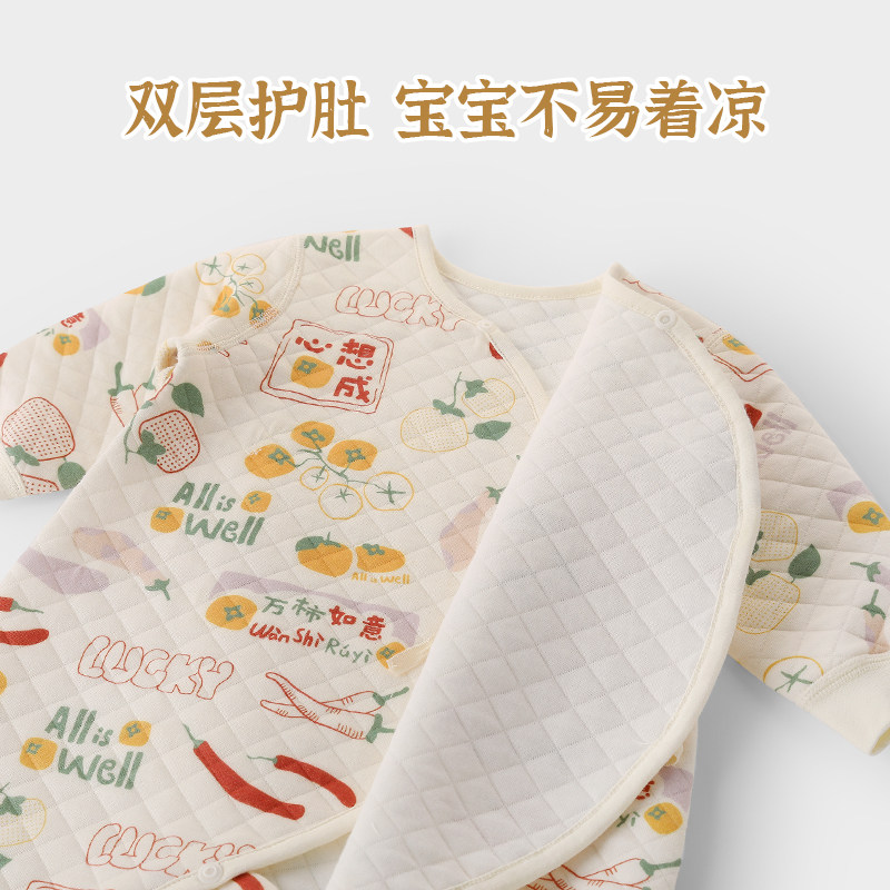 婴儿连体衣春秋季绑带和尚服新生儿夹丝哈衣爬服中国风宝宝衣服