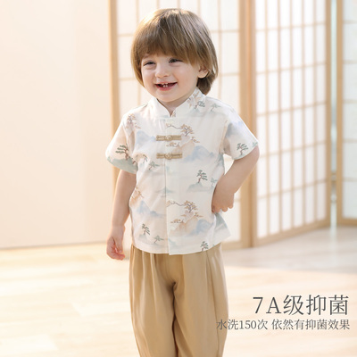 男童汉服夏季短袖薄款男孩新中式宝宝分体衣服夏装国风儿童套装