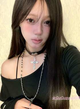 暗黑哥特风十字架串珠项链