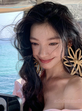 易梦玲同款草编大花朵耳环