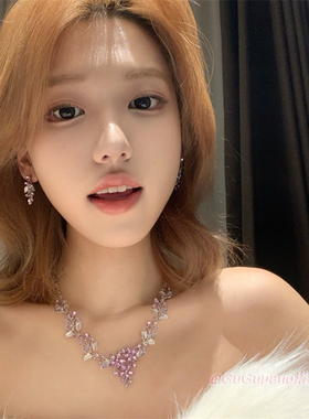 紫色锆石项链耳饰套装