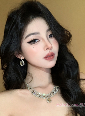 超闪镶钻水滴流苏项链耳环