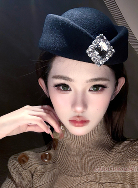 赫本风黑色方钻礼帽女