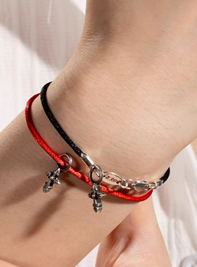 端克罗心潮手绳男女本命年红绳黑色925银手链情侣欧美小众送礼