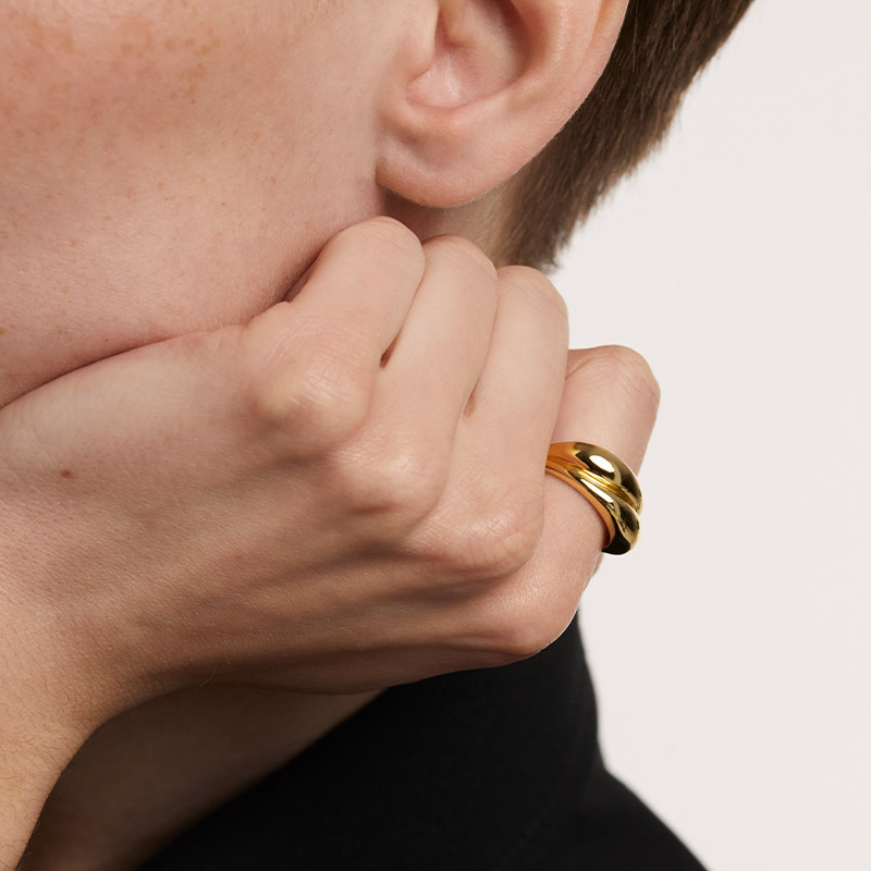 pdpaola素圈银镀18k金男女对戒 PDPAOLA海外戒指/指环