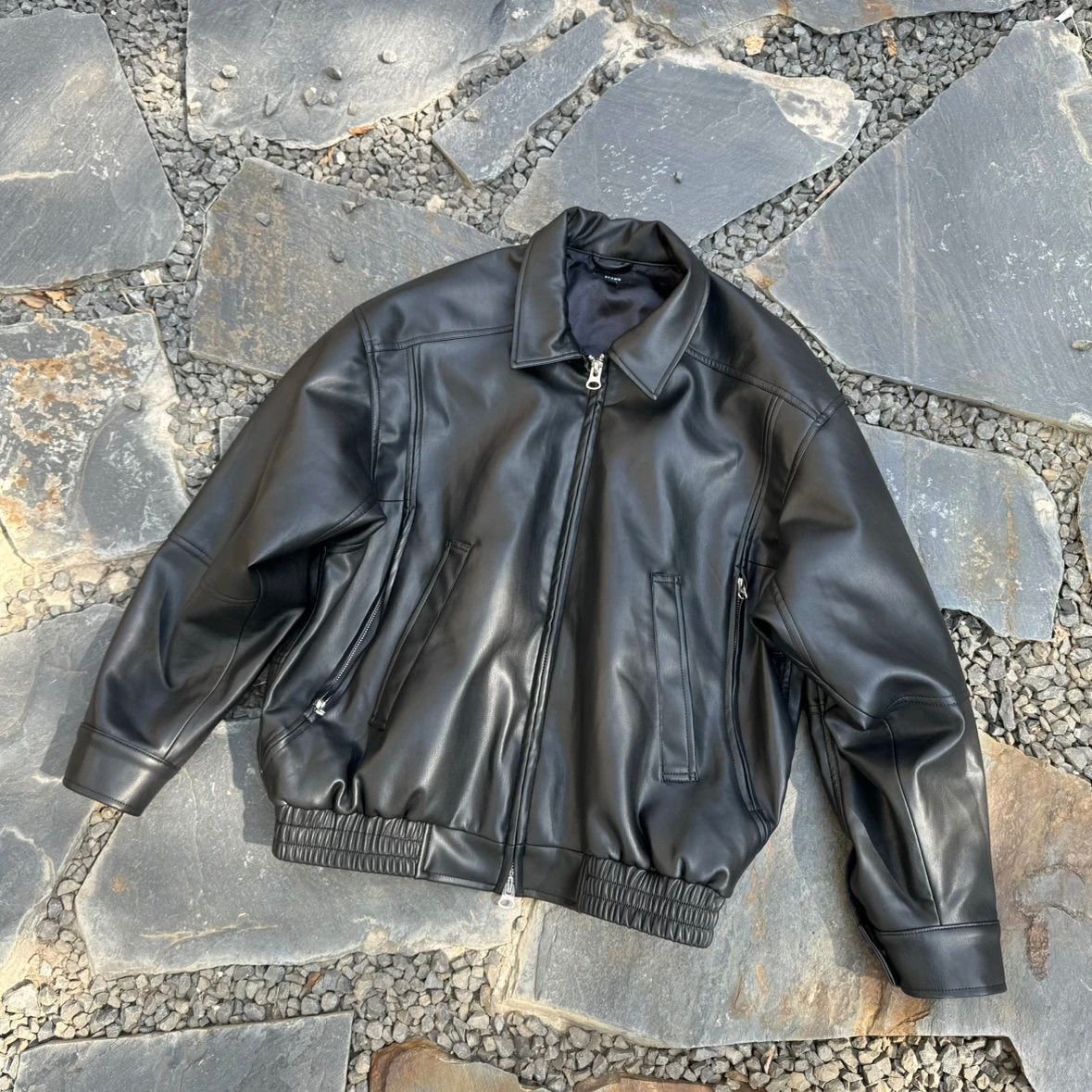 【现货】SOLAR BEAMS帅气皮衣!春夏PU小羊皮夹克外套短宽男女款 - 图0