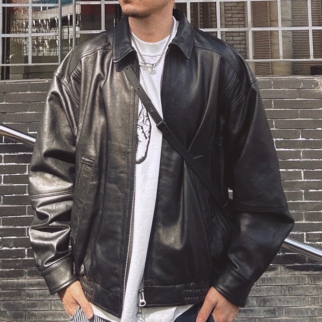【现货】SOLAR BEAMS帅气皮衣!春夏PU小羊皮夹克外套短宽男女款 - 图1