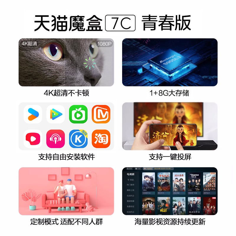 天猫魔盒7C青春版家用无线网络电视机顶盒子全网通播放器官方旗舰