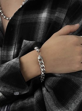 男钛钢潮酷古巴圆珠手链不掉色