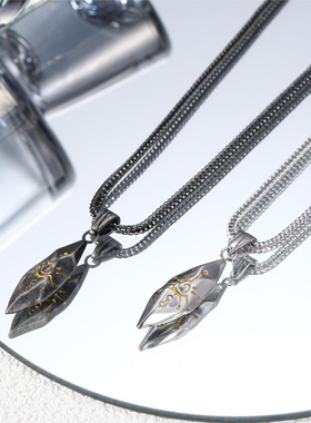 复古许愿石项链潮男个性中性风陨石拼色吊坠男士嘻哈毛衣链配饰