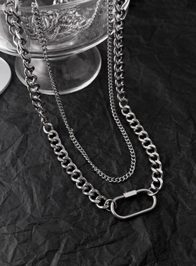 钛钢水波男登山扣设计项链不掉色