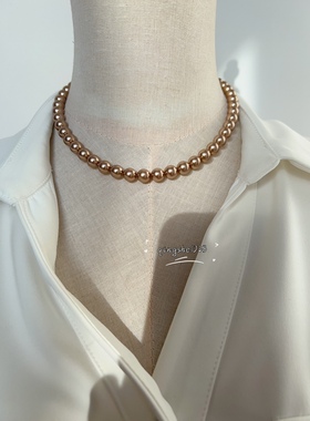 实拍正版施家华子8mm可可棕高级咖色女士珍珠项链秋冬美拉德穿搭