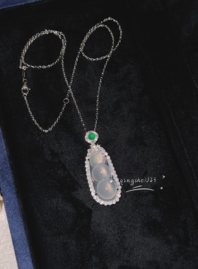 通体925银镀金高碳钻白冰玉髓四季福豆女时尚百搭项链国风新中式