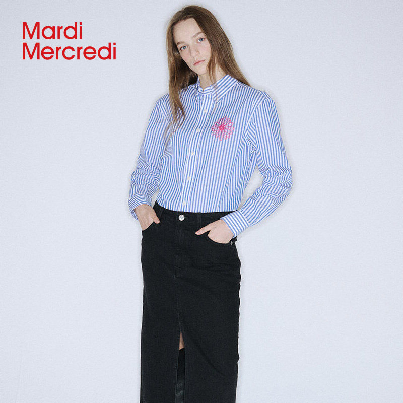 mardimercredi小雏菊刺绣条纹衬衫 MardiMercredi衬衫