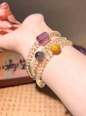 设计感黄水晶项链轻奢小众黑发晶虎眼石锁骨链高级感串珠颈链跨境