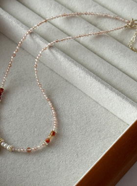 珍珠天然石串珠项链配饰不掉色女秋冬百搭高级感小众锁骨颈链饰品