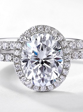 璀璨轻奢鸽子蛋莫桑石钻戒女S925银镀18K金镶嵌彩宝宝石组合戒指