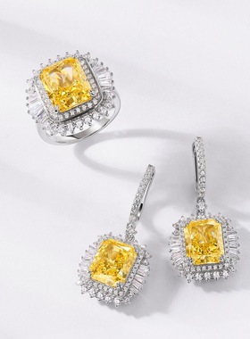 新品冰花切高碳钻S925银镀18K金镶嵌彩宝宝石戒指指戒手饰时尚风