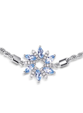 新款冬季雪花款彩宝手链S925银镀18K金镶璀璨彩宝宝石可调节手饰