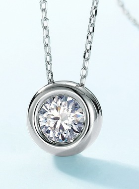 璀璨1ct莫桑石简约项链女S925银镀18K金包镶彩宝宝石锁骨链时尚