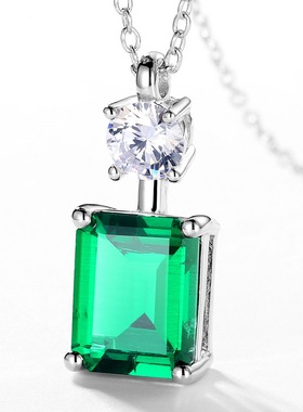 S925银镀18K金吊坠培育祖母绿项链女款彩宝红宝石复古风轻奢饰品