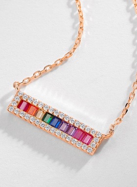 潮流彩虹冰糖项链女S925银镀18K金镶嵌彩宝宝石玫瑰金多色锁骨链
