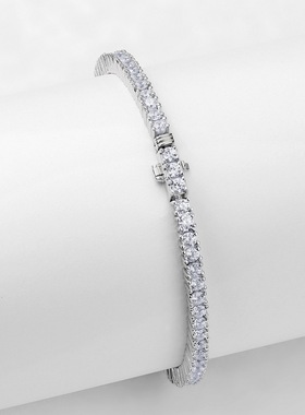 新款S925银镀18K金镶嵌彩宝宝石冰花切高碳钻手链女款纤细秀气款