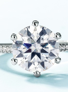 经典超大莫桑石闭口戒指S925银镀18K金镶嵌彩宝宝石爪订婚戒大气