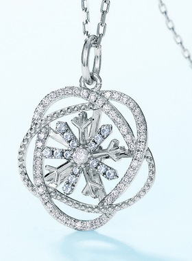 新款雪花缠绕吊坠女S925银镀18K金满镶璀璨彩宝宝石锁骨链坠百搭