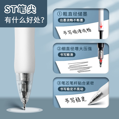 晨光刷题笔st笔头按动中性笔k35学生用水笔0.5mm黑色速干高颜值考试专用舒适软胶黑笔圆珠笔签字碳素笔芯文具 - 图1
