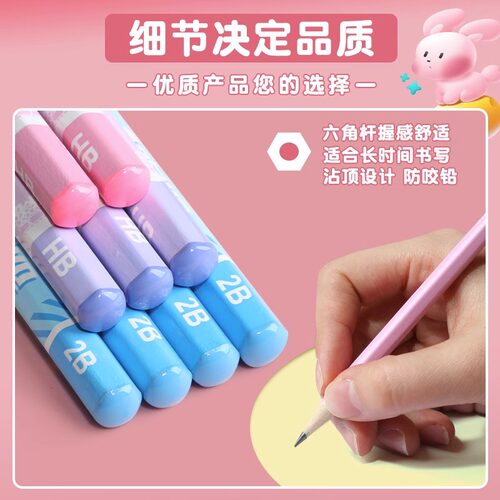 得力儿童专用铅笔小学生一二年级无铅无毒HB幼儿园用初学者考试六角杆彩色2B带橡皮擦头2比素描文具套装用品 - 图2