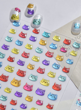 tomoni夜光美甲贴纸 爆款可爱荧光指甲贴梦幻风猫猫头美甲装饰品