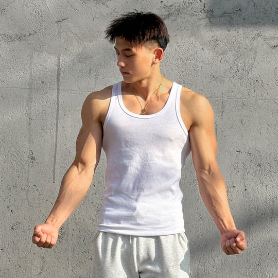 Vest Up夏季弹力修身粗罗纹贴身吸汗健身背心男款运动跑步无袖潮