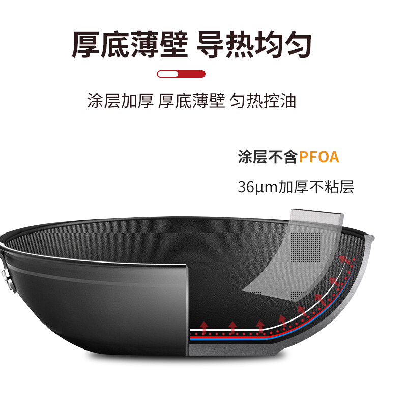 炊大皇不粘锅炒锅无油烟家用平底36cm大号炒菜锅燃气灶电磁炉适用