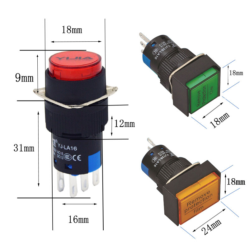 一佳按钮带灯小开关YJ-LA16-11DN自复位自锁启动停止常开常闭16mm-图1