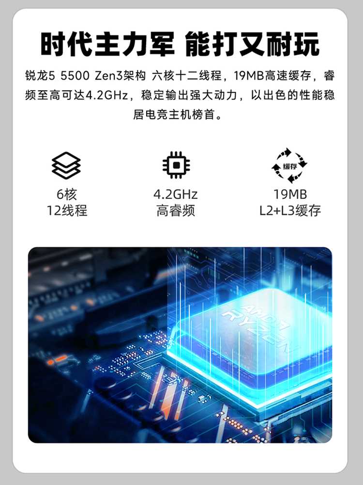 攀升 AMD 锐龙5 5500/5600六核/RX6500XT/RX6600/6650XT 台式电脑 - 图2