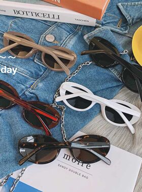 2025新款个性凹造型欧美风白色框椭圆墨镜女猫眼辣妹太阳镜潮男