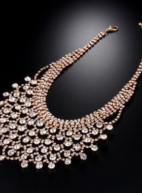 装饰项链女锁骨链新娘镶钻首饰满钻水晶项链奢华婚礼舞会配饰