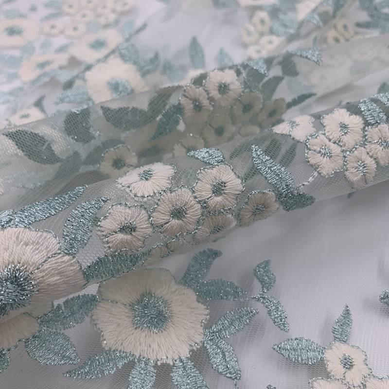 新品重工清新小碎花金丝刺绣蕾丝布料旗袍精致绣花连衣裙服装面料 - 图0