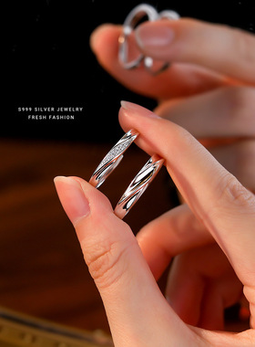 纯银情侣活口戒指男女一对