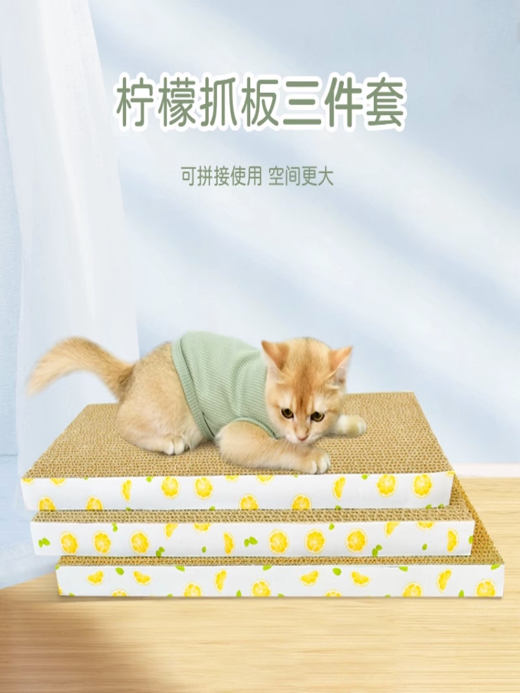 猫抓板 得酷 长方形盒装内含二块板四面可抓 结实耐磨耐 抓猫玩具 - 图0