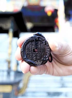 【龙虎山通玄监制】龙虎山天师府精雕雷枣木山贵花钱吊坠挂件把件