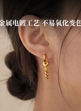 琢匠新中式镀金铜钱剑耳环耳夹