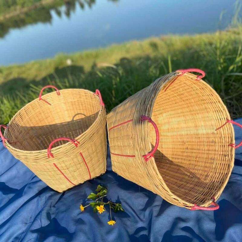 大号箩筐竹编制品s簸箕结婚喜庆箩淘米筐粮食稻谷箩竹篓手工扁担_虎窝淘