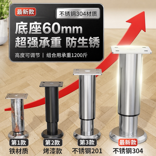 304不锈钢承重可调节支撑脚浴室柜加固增高沙发电视柜金属桌腿垫 - 图0