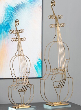 欧式简约小提琴摆件金属高档现代家居创意客厅玄关样板房装饰品