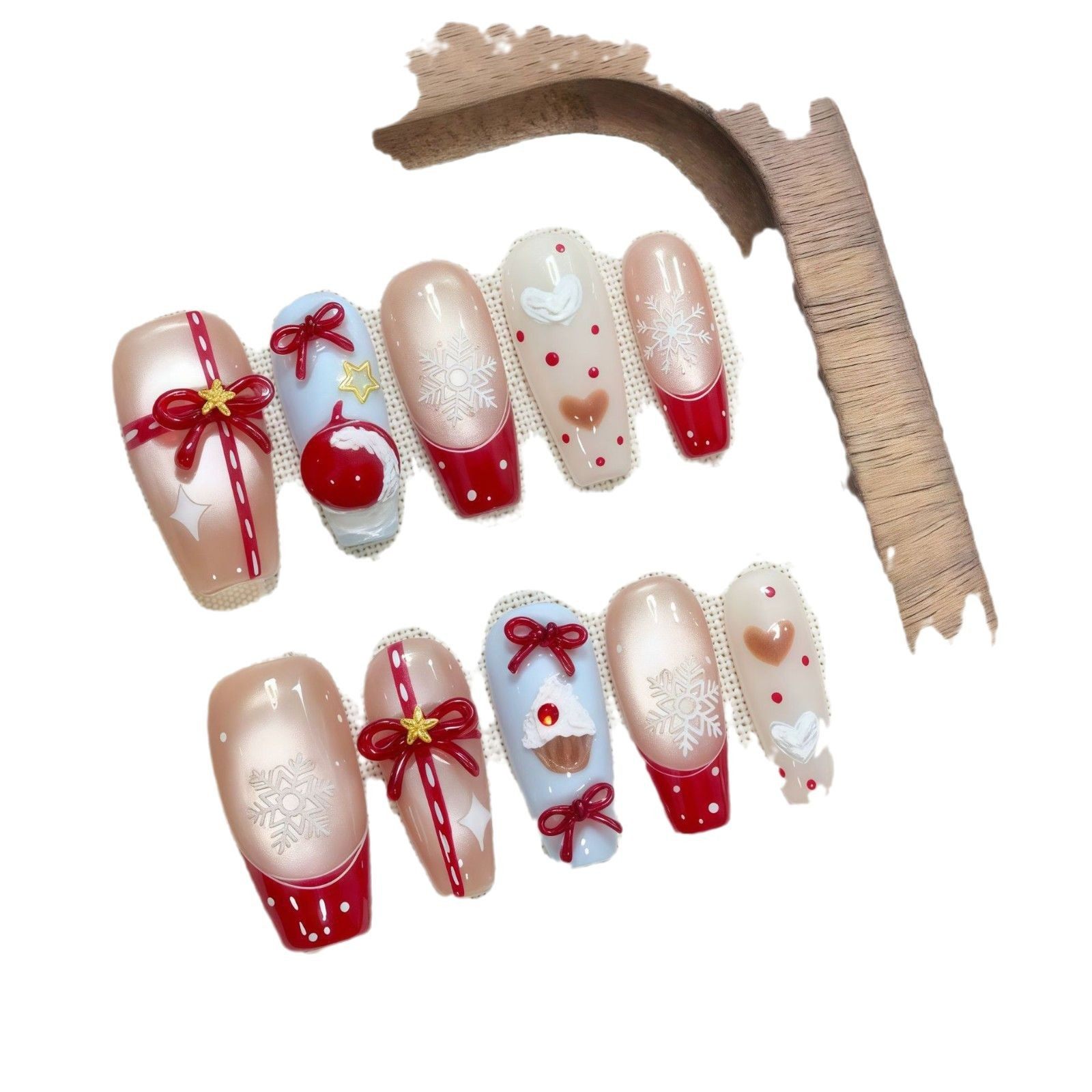 魅甲  草莓巧克力蛋糕显白圣诞纯红色闪闪法式亮亮穿戴可拆卸美甲,淘宝优惠券,粉丝福利购,淘宝优惠卷